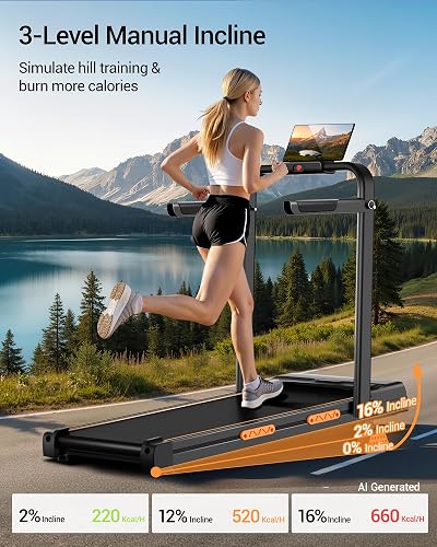 16% Incline Walking Pad Treadmill, 3-in-1 Under Desk Treadmill with Handles | Foldable, Compact, Portable Treadmills for Home Small, 2.5HP Quiet Brushless, 330 LBS Capacity, Home Office, LED Display thumbnail 2