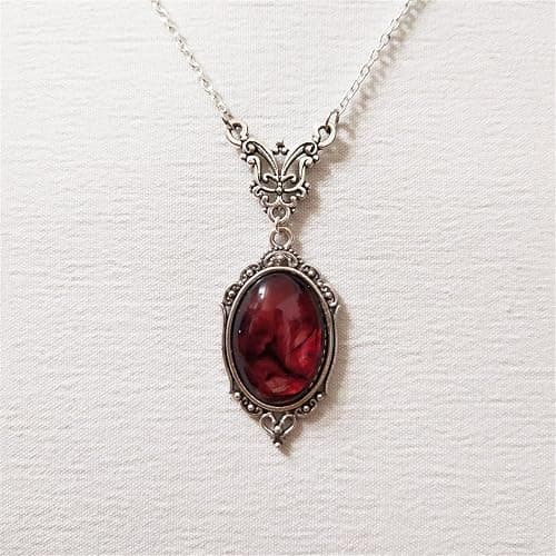 IS4U Gothic Vampire Necklace Vintage Stardust Crystal Cameo Pendant Necklace Punk Style Vampire Pendant Oval Necklace Satanic Demon Red Pendant Necklace Jewelry thumbnail 5