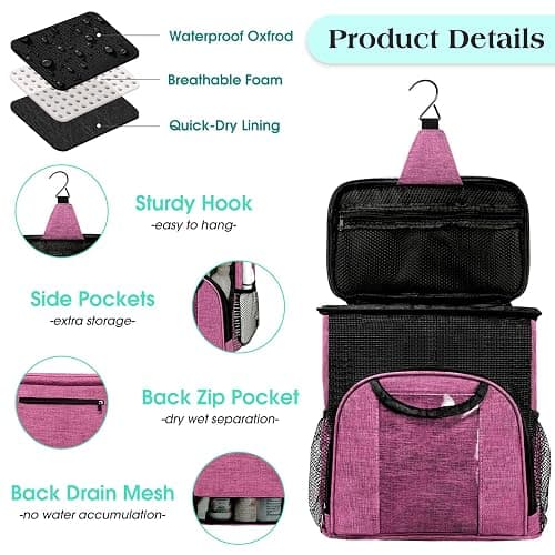 Attmu Portable Shower Caddy College Tote Bag, Quick Dry Hanging Toiletry Bag, Large Capacity Mesh Shower Caddy Portable for College Dorm Room Essentials for Boys and Girls for Bath Camping (Pink) thumbnail 5