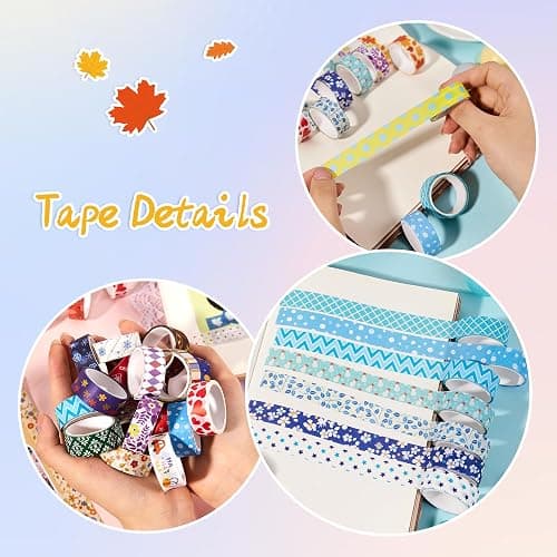 emmoolife 50 Rolls Washi Tape Set, 15mm Wide Rainbow Colored Tape Aesthetic Design Masking Decorative Tape for Scrapbooking Supplies, Bullet Journaling, Junk Journal, Wrapping Planners, DIY Arts Craft thumbnail 5