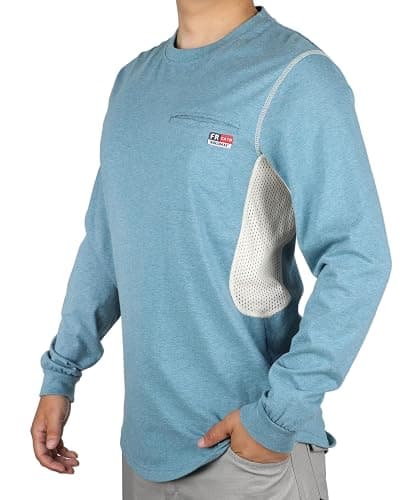 BOCOMAL FR Shirts for Summer Breathable Vented Design 6oz Heather Jersey Flame Resistant Long Sleeve Crew T Shirt - Image 1