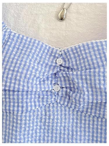 SOLY HUX Girl's Gingham Tops Y2K Cute Blouse Summer Sweetheart Neck Shirts Aesthetic Clothes thumbnail 5