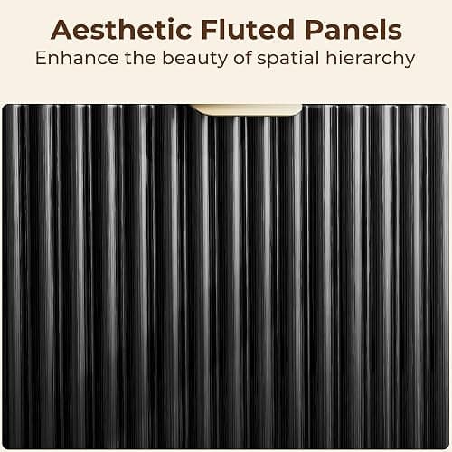 Coffee Bar Cabinet with Mini Fridge Space, 53"Wine Cabinets with Storage | Wood Fluted Liquor Sideboard Cabinet with Storage Drawer, Wine Rack,Glass Holder for Home,20"D x 53"W x 39.4"H-Black thumbnail 7