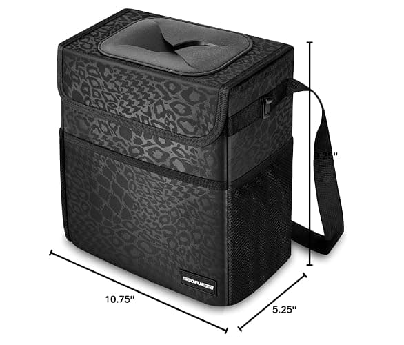 SIBOFUEGO Cute Car Trash Can with Lid – Multipurpose Collapsible Trash Bin for Car, Leak-Proof Organizer, Waterproof Garbage Can with Storage Pockets & Adjustable Straps, 2 Gallons (Black Leopard) thumbnail 7