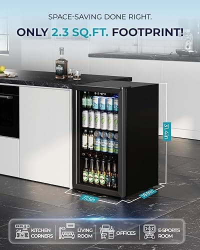 EUHOMY Beverage Refrigerator and Cooler, 128 Can Mini fridge with Glass Door, Small Refrigerator with Adjustable Shelves for Soda Beer or Wine, Home/Bar/Office, Black thumbnail 2