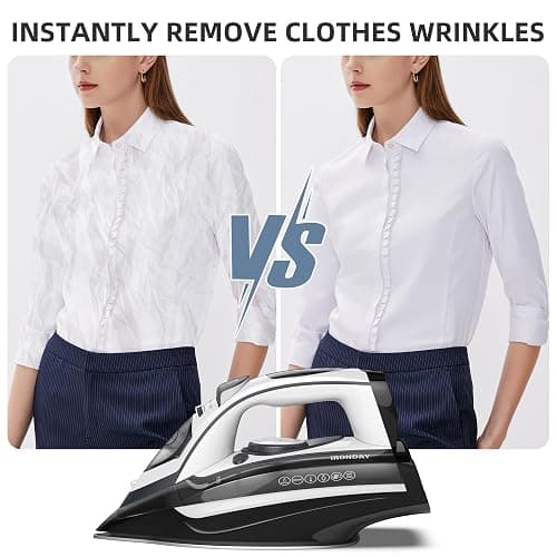 IRONDAY Steam Iron for Clothes 20s Fast Heat-up,1700W Iron with 14.07oz Large Water Tank,Non-Stick Ceramic Soleplate, Anti-Drip, Auto-Off, Burst Steam, Self-Cleaning, Ironing Clothes for Home, Grey thumbnail 8
