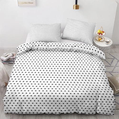 zcsm Polka Dot Duvet Cover Queen Size - Black and White Polka Dots Bedding Set & Bedroom Decor, 3 Piece, Soft Microfiber Reversible Comforter Cover & 2 Pillow Shams, with Zipper Closure and Ties - Image 1