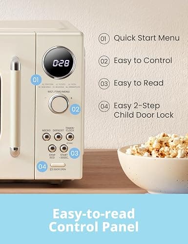 COMFEE' Retro Microwave Oven, Small Microwave with 6 Auto Menus, 0.9 cu.ft Countertop Compact Microwave with Multi-stage Cooking, Mute Function, LED digital, Apricot/900W, CMO-MMP02AA(AT) thumbnail 3