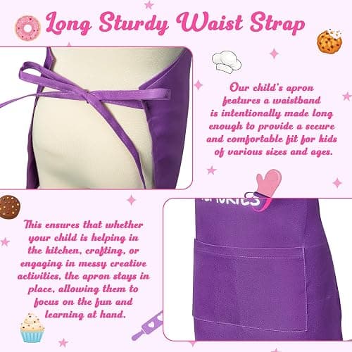 R HORSE 2Pcs Kid Apron And Chef Hat Set, Adjustable Children Purple Kitchen Apron, Dress up Role Play Chef Toy, Cooking Baking Painting Kit Kid Funny Cooking Gift Birthday New Year Christmas Gift thumbnail 5