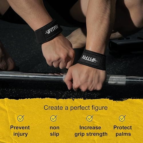 FITFIV Lifting Straps for Weightlifting, Lifting Wrist Straps for Gym Strength Training, Neoprene-padded Wrist Cushion - Men & Women thumbnail 6