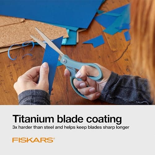 Fiskars 8” Comfort Grip Titanium Multipurpose Scissors with Ergonomic Handles for Everyday Cutting Tasks, Sharp Scissors for Home, Office, Crafts, Multicolor 3-Pack thumbnail 4