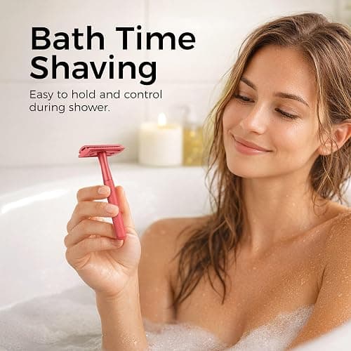 ZOMCHI Single Blade Double Edged Safety Razor with 5 Safety Razor Blades, Metal Razor for Men & Women, Single Blade Razor – Light Coral thumbnail 6