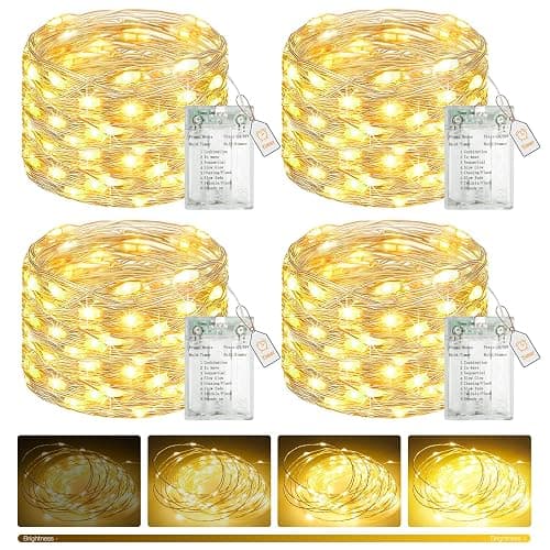 btfarm 4 Pack Fairy Lights Battery Operated with Timer, 16.4 FT 50 LED Silver Wire Twinkle String Lights 8 Modes Dimmable Waterproof for Indoor Christmas Bedroom Wedding Decorations, Warm White - Image 1