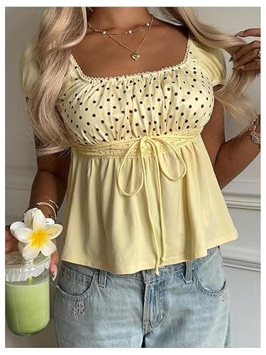 SOLY HUX Women's Square Neck Short Sleeve Peplum Tops Cute Summer Blouse for Teen Girls Babydoll Top T Shirt thumbnail 3