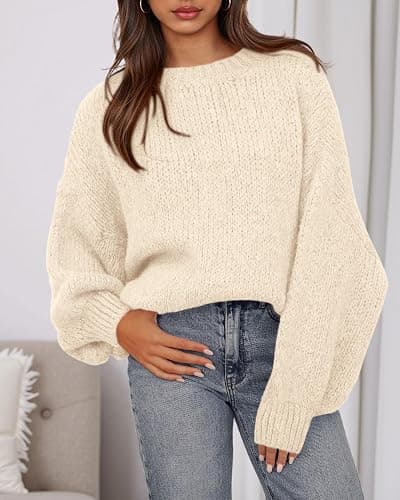 BTFBM Sweaters for Women Fall 2025 Crew Neck Lantern Long Sleeve Oversized Sweater Casual Knit Winter Pullover Tops thumbnail 6