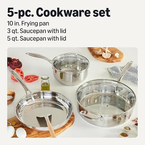 Amazon Basics Stainless Steel Cookware Set, 5-Piece, All Cooktop Friendly, Dishwasher-Safe, Induction Compatible thumbnail 2