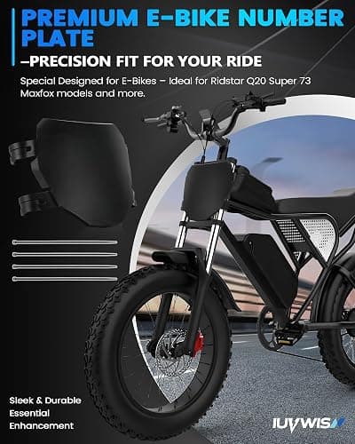IUVWISN Electric Bike Number Plate E Bike Front Plate Compatible Fit for Ridstar Q20 Tuttio Soleil 01 Super 73 S1 S2 Y1 RX Macfox EBike Electric Commuter Mountain Bike Black thumbnail 2