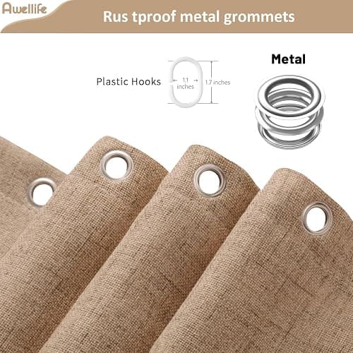 Awellife Brown Linen Style Shower Curtain Set with 12 Durable Hooks - Tan Textured Fabric Heavy Cloth Neutral Shower Curtains for Bathroom 72 x 72 Inch thumbnail 6