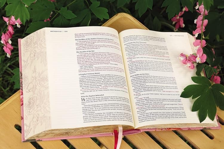 NIV, Artisan Collection Bible, Cloth over Board, Pink Floral, Designed Edges under Gilding, Red Letter, Comfort Print thumbnail 9