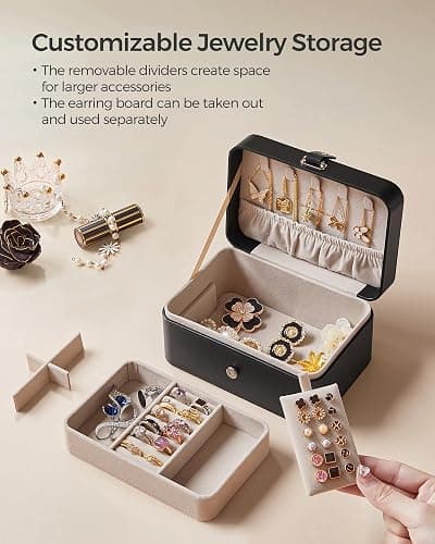SONGMICS Jewelry Organizer Box, Travel Jewelry Case, 2-Layer Travel Case for Earrings, Necklaces, Bracelets - Portable Jewelry Storage with Large Capacity, Gift Idea, Ink Black UJBC166B01 thumbnail 6