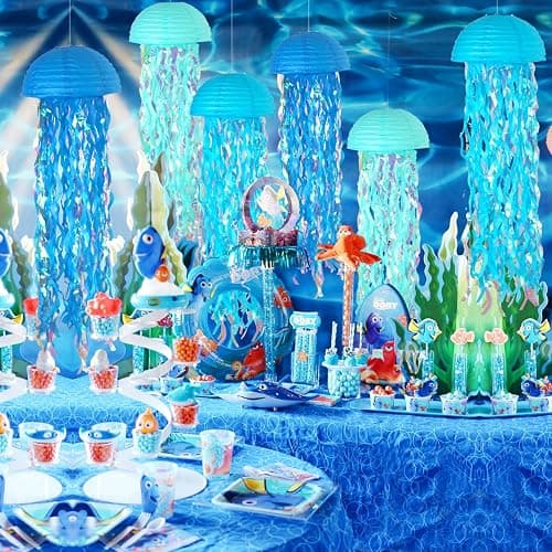 ADLKGG 10" Jellyfish Paper Lanterns Lamps - Gradient Blue Under the Sea Party Decorations for Mermaid Theme Birthday, Beach Baby Shower, Pre-Assembled Classroom & Ocean Decor, 6 PCS thumbnail 6