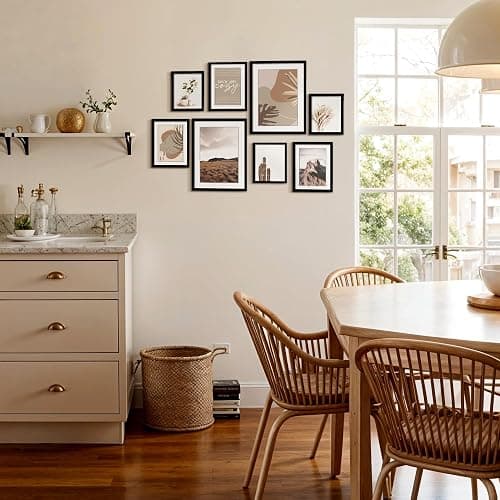 ArtbyHannah Gallery Wall Frame Set,Black Picture Frames Collage Wall Decor with Neutural Art for Living Room Stariway,8 Pack Assorted Size-11"x14",8"x10",6"x8" - Image 1