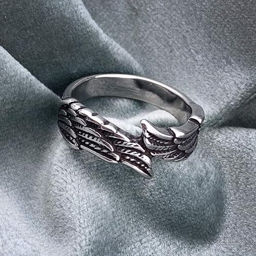 Silver Vintage Angel Wing Ring Stainless Steel Feather Band Rings Jewelry for Women&Men Size 7-11 thumbnail 5