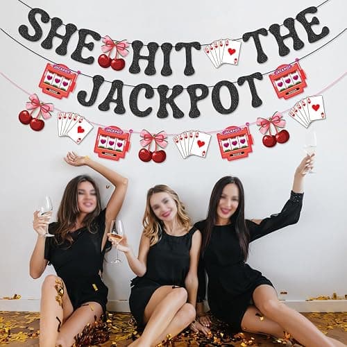 She Hit The Jackpot Banner Garland for Las Vegas Bachelorette Party Decorations thumbnail 4