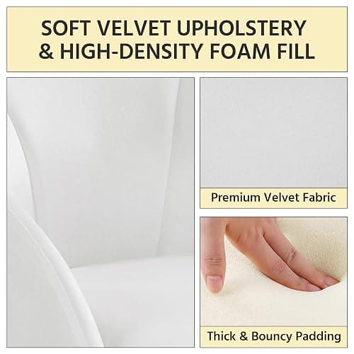Yaheetech Modern Velvet Vanity Chair Armchair, Flower Shaped Makeup Chair with Golden Metal Legs for Living Room/Makeup Room/Bedroom/Home Office/Kitchen, White thumbnail 7