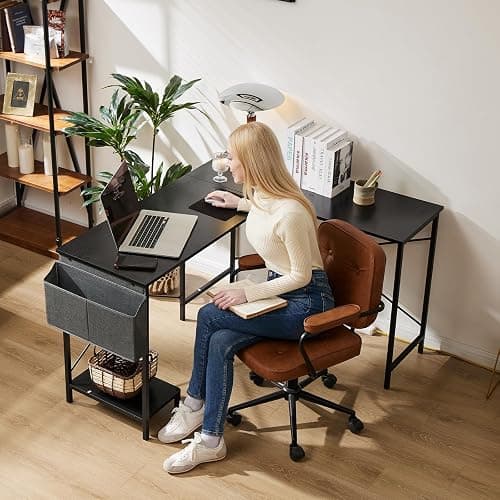 Sweetcrispy L Shaped Desk - Computer Desk Corner Desks Gaming Desk PC Table with CPU Stand Side Bag for Home Office Dorm Sturdy Writing Workstation, Black, 50-Inch thumbnail 2