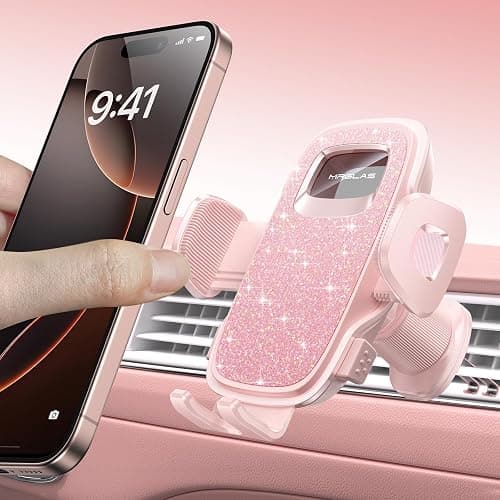 Phone Holders for Car with New Metal Hook Clip, Handy Air Vent Car Mount | [One Hand Operation] Cell Phone Car Mount for iPhone, Pink Car Phone Holder, Universal Y2K Car Accessories Gifts for Women - Image 1
