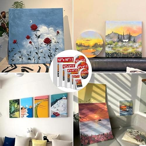 21 Packs Stretched Canvases for Painting, MultiSize 12x16, 10x12, 8x10, 5x7, 3x5, Round Canvas with 8x8,10x10,12x12, Primed Blank Canvas for Oil, Acrylic Paint,for Beginner, Artist. thumbnail 7
