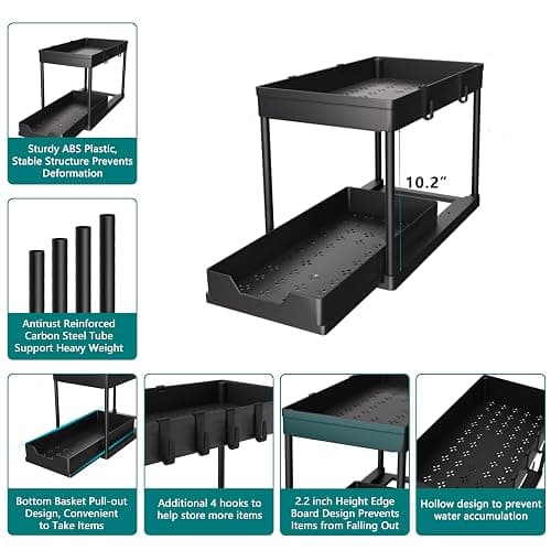 DEKAVA Under Sink Organizer 2 Pack, Bathroom Cabinet Organizer, 2 Tier Sliding Cabinet Basket Organizer Drawer, Multi-Purpose Bath Collection Baskets for Bathroom (Black) thumbnail 6
