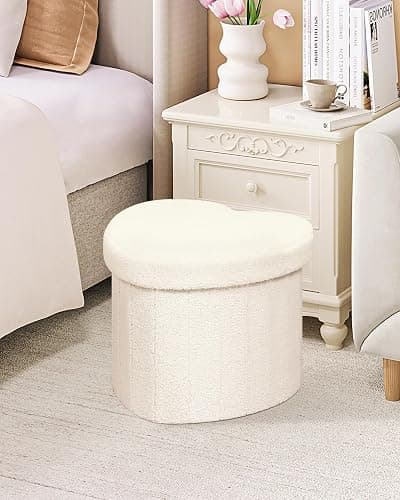 B FSOBEIIALEO Storage Ottoman Cube, Heart Shaped Ottomans with Storage Foot Stool Footrest for Lving Room, Boucle Ottoman Seat for Dorm Room,Faux Teddy Fur, White 15"x15"x15" thumbnail 8