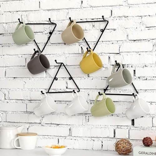MyGift Matte Black Metal Triangular Coffee Mug Holder Wall Mount Display Rack Mug Organizer with 3 Hooks, Set of 4 thumbnail 2