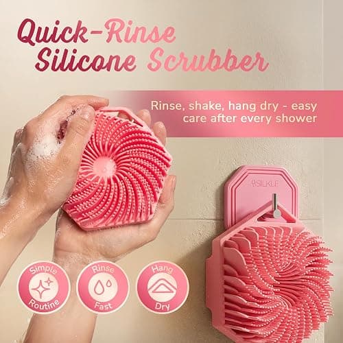 SILKLE Silicone Body Scrubber – Gentle Exfoliating Shower Scrubber for Body & Bath, Silicone Shower Brush & Loofah Alternative – Non-Slip Silicone Body Brush, Quick Dry, Hygienic - Pink thumbnail 6