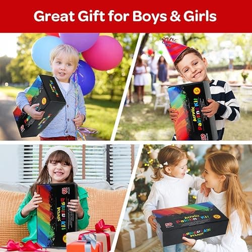 59pcs Acrylic Paint Set - Art Supplies Kit with 24 Non-Toxic Paints, Easel, Brushes, Canvas for Kids, Artists and Beginners, Red thumbnail 6