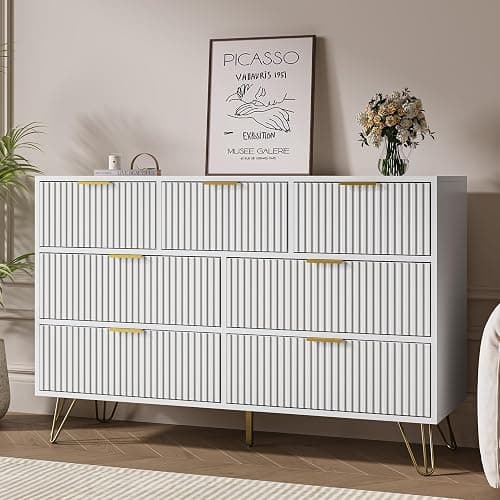 MAISONARIA White Dresser for Bedroom, 7 Drawer Dresser with Gold Pulls, Wide Chest of Drawers for Bedroom, Entryway, 47.2" L x 15.7" D x 31.4" H thumbnail 7