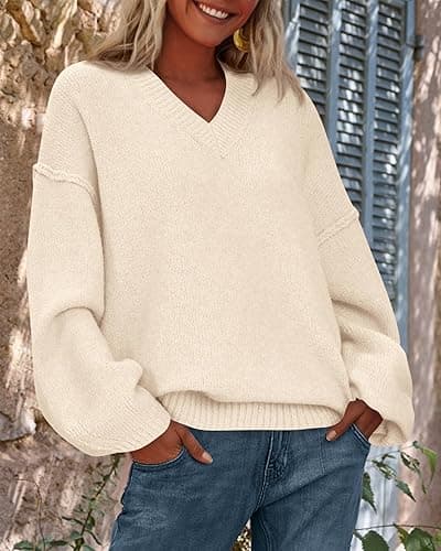 BTFBM Casual Long Sleeve Sweaters for Women Loose V Neck Ribbed Knit Pullover Tops Womens Fall Fashion 2025 thumbnail 7