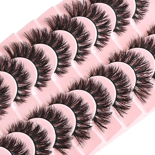 FARRED False Lashes Wispy Natural Strip Eyelashes 14mm Cat Eye Lash Strips Full Volume Fake Mink Eyelash Pack Natural Look 10 Pairs Short Thick Fluffy Cateye Pestañas Postizas for Women thumbnail 5