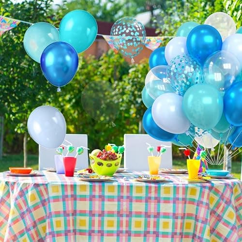 Ocean Balloons,12 Inch Teal Blue Pearl Blue Metallic Blue Clear Balloons and Confetti Balloon with Ribbon for Sea Themed Pool Birthday Baby Shower Decorations thumbnail 7