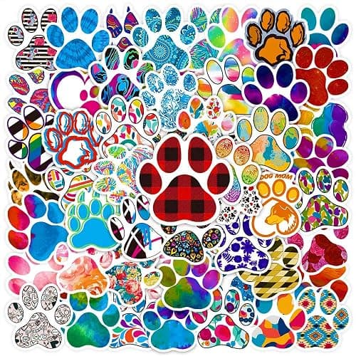 Cute Paw Print Stickers Pack, 50PCS Dog Paw Prints Vinyl Waterproof Stickers for Water Bottle Laptop Skateboard Phone Scrapbook, Kawaii Colorful Animal Pet Decals for Kids Teens Adults - Image 1