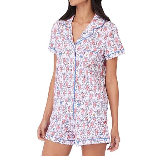 HMPEAIIY Womens Y2k Pajamas Set 2 Piece Button Down Monkey Shorts Set Roller Dupes Rabbit Preppy Loungewear Pjs - Small - Monkey#hamptons thumbnail 2