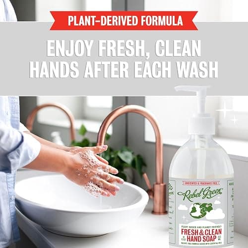 Rebel Green Fresh & Clean Hand Soap - Natural Liquid Hand Soap for Bathroom & Kitchen - Unscented, 12 Fl oz, Pack of 2 thumbnail 2