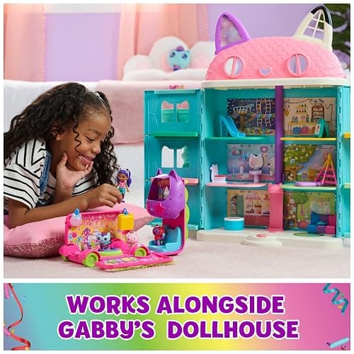 DreamWorks GABBY'S Dollhouse Celebration Party Bus, Transforming Playset with Gabby & DJ Catnip Toy Figures & Dollhouse Accessories, Kids Toys for Ages 3 and Up thumbnail 5