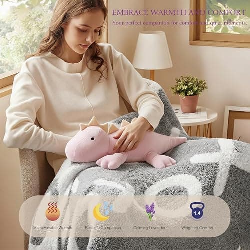 KOWSI® Weighted Purple Stegosauru Plush Microwavable Heating Pad 16" 1.4 Lb | Soft Squishy Heating Plush Pillow with Lavender & Tourmaline Beads | Offers Lasting Warm For Soothing Lumbar & Back Comfort thumbnail 3
