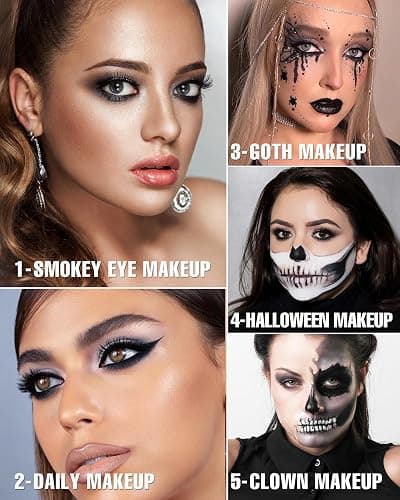MAKI YIKA Black Smokey Eye Shadow Palette 8Color Dark Grey Eyeshadow for Goth Makeup Black Silver White Gray Eyeshades for Halloween (BlackS) thumbnail 3