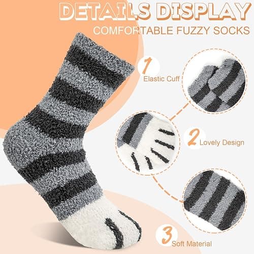 YSense Fuzzy Socks for Women 5 Pairs Warm Fluffy Winter Stocking Soft Cute Cat Animal Socks thumbnail 3