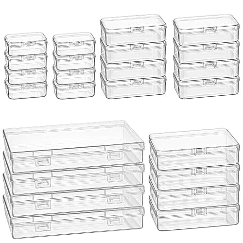 Goodma 24 Pieces Mixed Sizes Rectangular Empty Mini Clear Plastic Organizer | Storage Box Containers, Hinged Lids, For Small Items, Craft Projects - Image 1