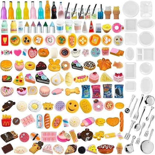 150Pcs Miniature Food Drinks Bottle Toys Mixed for Dollhouse Kitchen Accessories Mini Play Fake Resin Pretend Game Party Tableware 1/12 Doll House Bread Cake Models Micro - Image 1